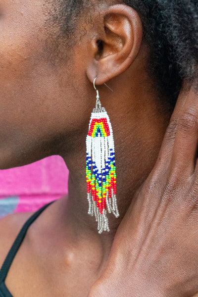 Beaded Rainbow Fringe Earrings