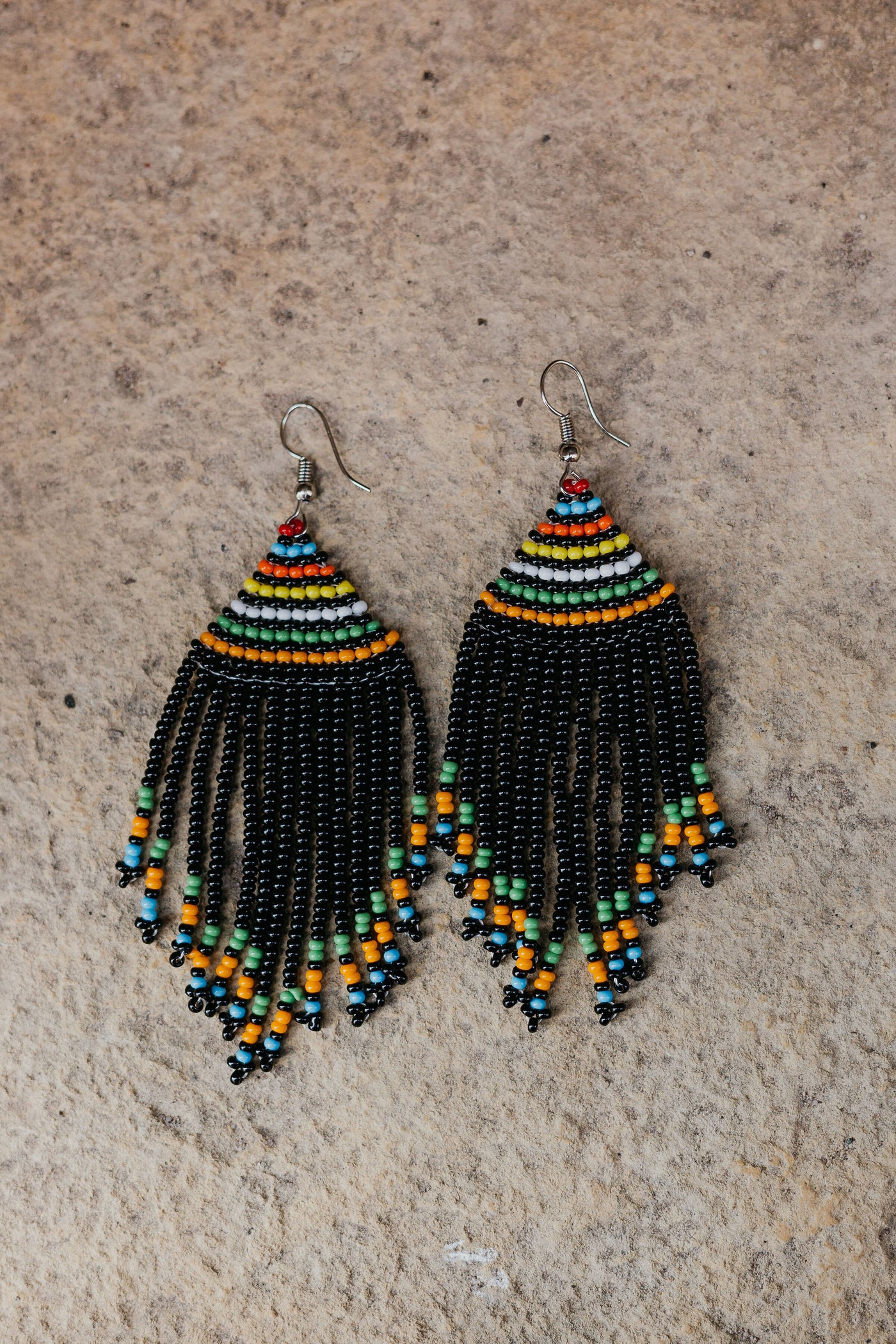 Beaded Fringe Earrings in Black